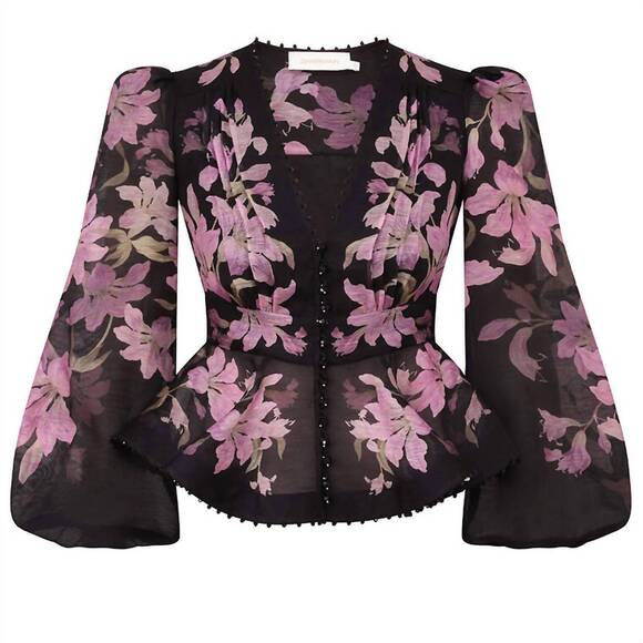 NEW ZIMMERMANN dawning v-neck beaded blouse in black lily - Picture 4 of 4